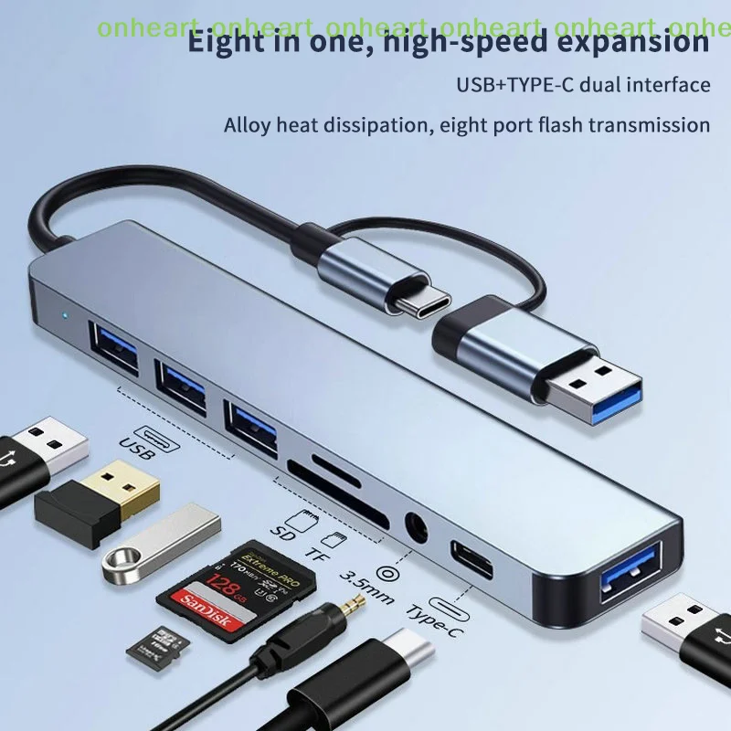 

[C]8 In 1 USB Type C HUB Docking Station With 3.5mm Audio Jack Adapter Micro TF Card Reader For Macbook Laptops Tablet Phone