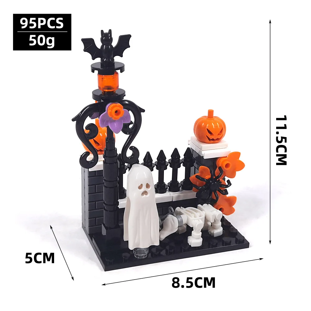 MOC Halloween Ghost Death Reaper Terror Haunted House Building Blocks Set Pumpkin Cemetery Toys For Children Birthday Xmas Gifts