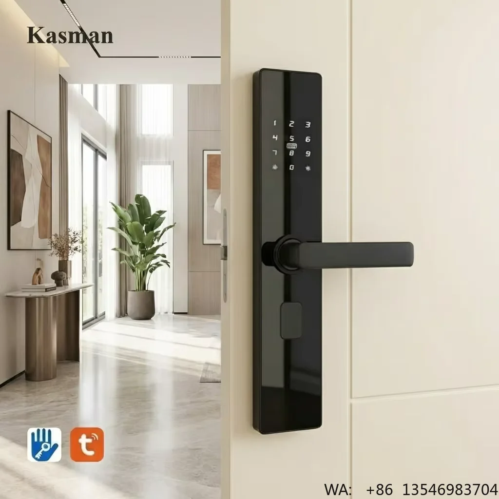 

Kasman SOURCE PRICE Wood Door Lock Smart Door Handle Tuya Digital Zigbee Smart Lock Door Handle with Card