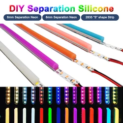 6mm 8mm diy separado silicone neon flexível dobrável dc12v 2835smd s forma 120leds luz de tira 1m-10m ip67 à prova dip67 água 12 cores