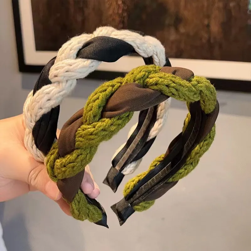 

Зеленая винтажная повязка для волос с жареным тестом Майяра, маленькая толпа, нежный французский вязаный шампунь для лица с высокой головкой, заколка для волос