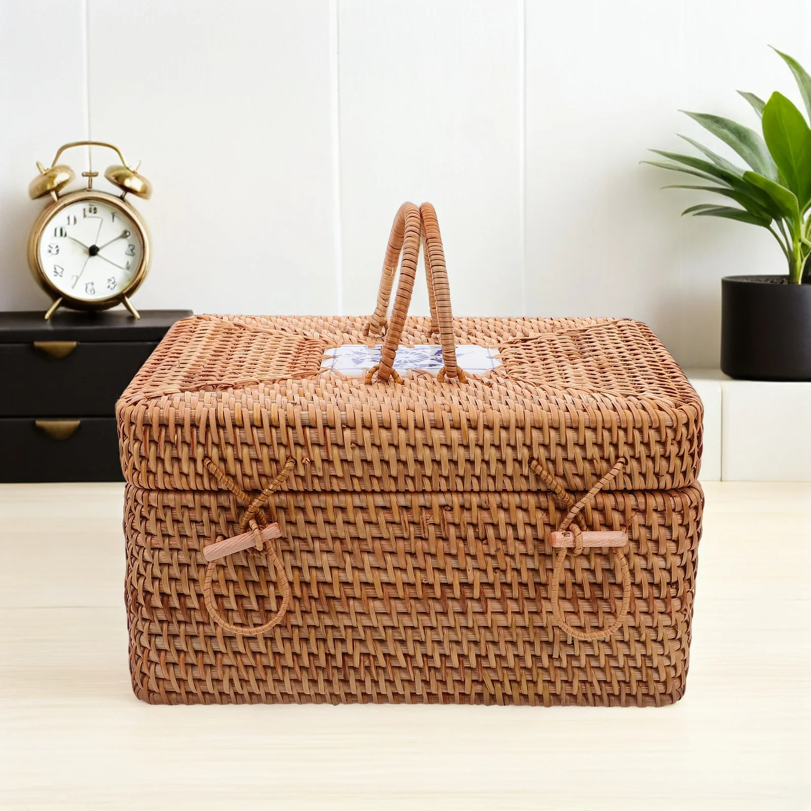 

Корзина для пикника из ротанга ручной работы, натуральный деревенский ящик для хранения, корзина большой емкости с ручкой для уличного кемпинга, садовых закусок