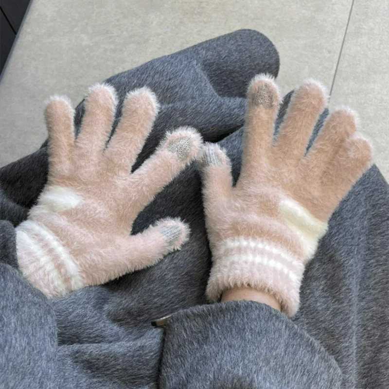 

Knitted Gloves for Women, Winter Thickened Thermal Gloves, Windproof Cold Resistant Warm Gloves for Cycling & Outdoor Activities