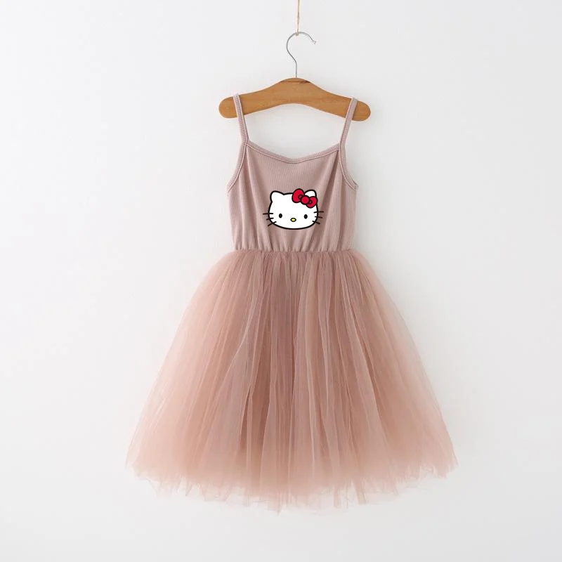 Hello Kitty Girl Dresses Princess Wind Skirt Set Cartoon Anime Cute Hello Kitty Dress Clothes Suit Little Princess Party Clothe