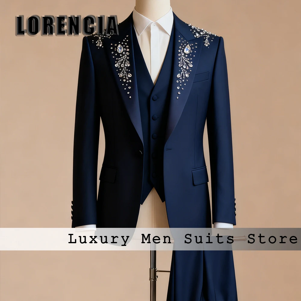 

Classic Diamond Suits for Men 3 Pieces Single Breasted Tuxedos Wedding Party Outfits Customized Blazer Pants roupas masculinas