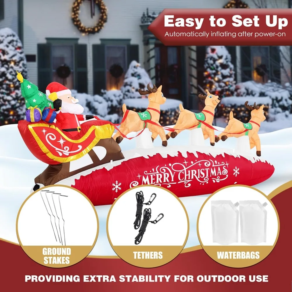 10 FT Santa Sleigh with Reindeer Christmas Inflatables Outdoor Decorations, Christmas Decorations for Garden Lawn Xmas Decor