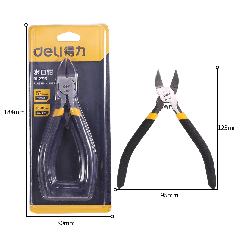 Deli 125mm Nozzle Pliers 55# High Carbon Steel Material 56-60HRC Blade Nozzle Pliers Suitable for Many Occasions