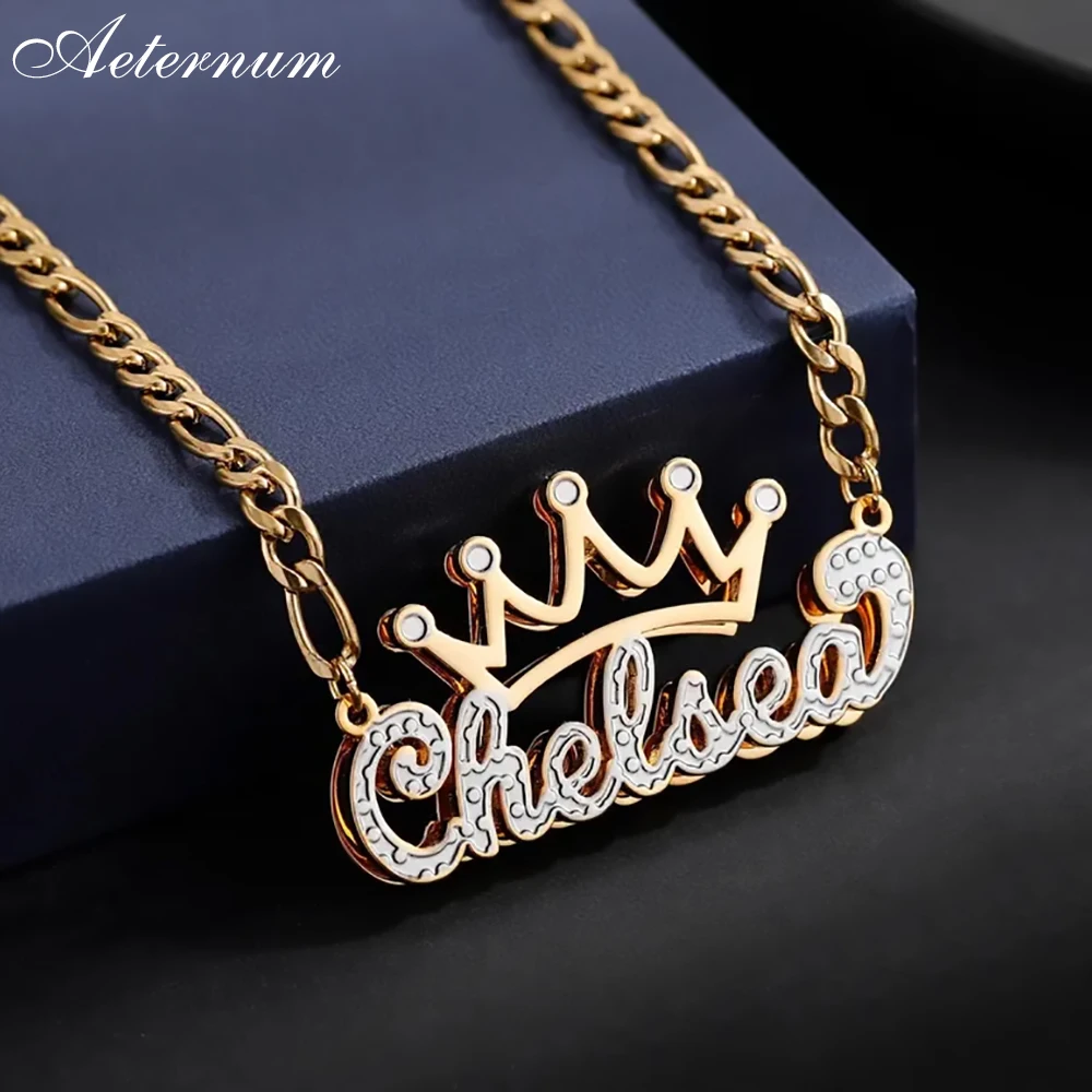 

Aeternum Personalized Dual-Tone 3D Stainless Steel Name Necklace Men Women Hip Hop Double Layer Letter Pendant Jewelry Gift