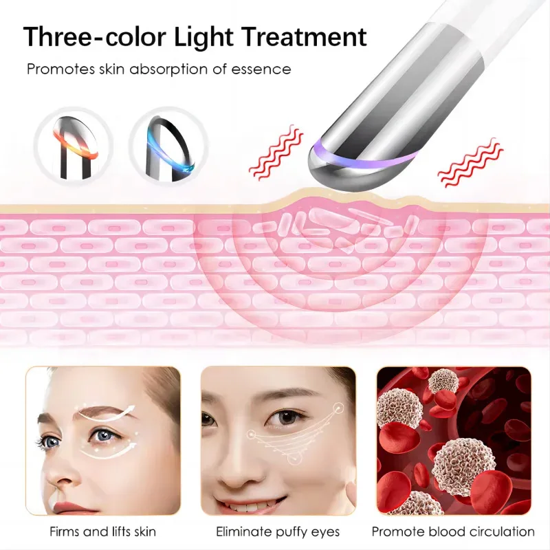 Draagbare Eye Lift Wand Facial Massager LED Light Eye Beauty Device Huidverzorgingstool voor Relax Eye Donkere Kringen Oogzakken Wallen