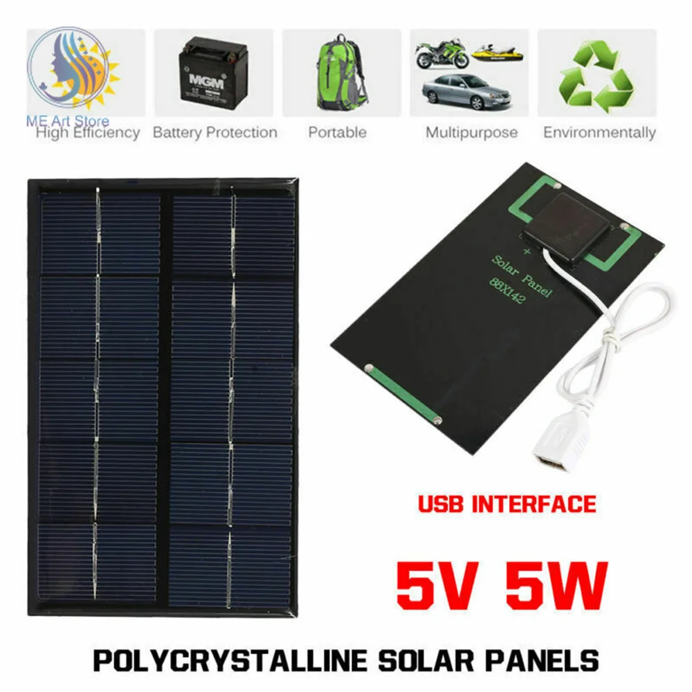 

Portable USB Solar Panel Outdoor 5W 5V Solar Charger Panel Fast Charging Polysilicon Panel Charger Generator for Climbing Travel