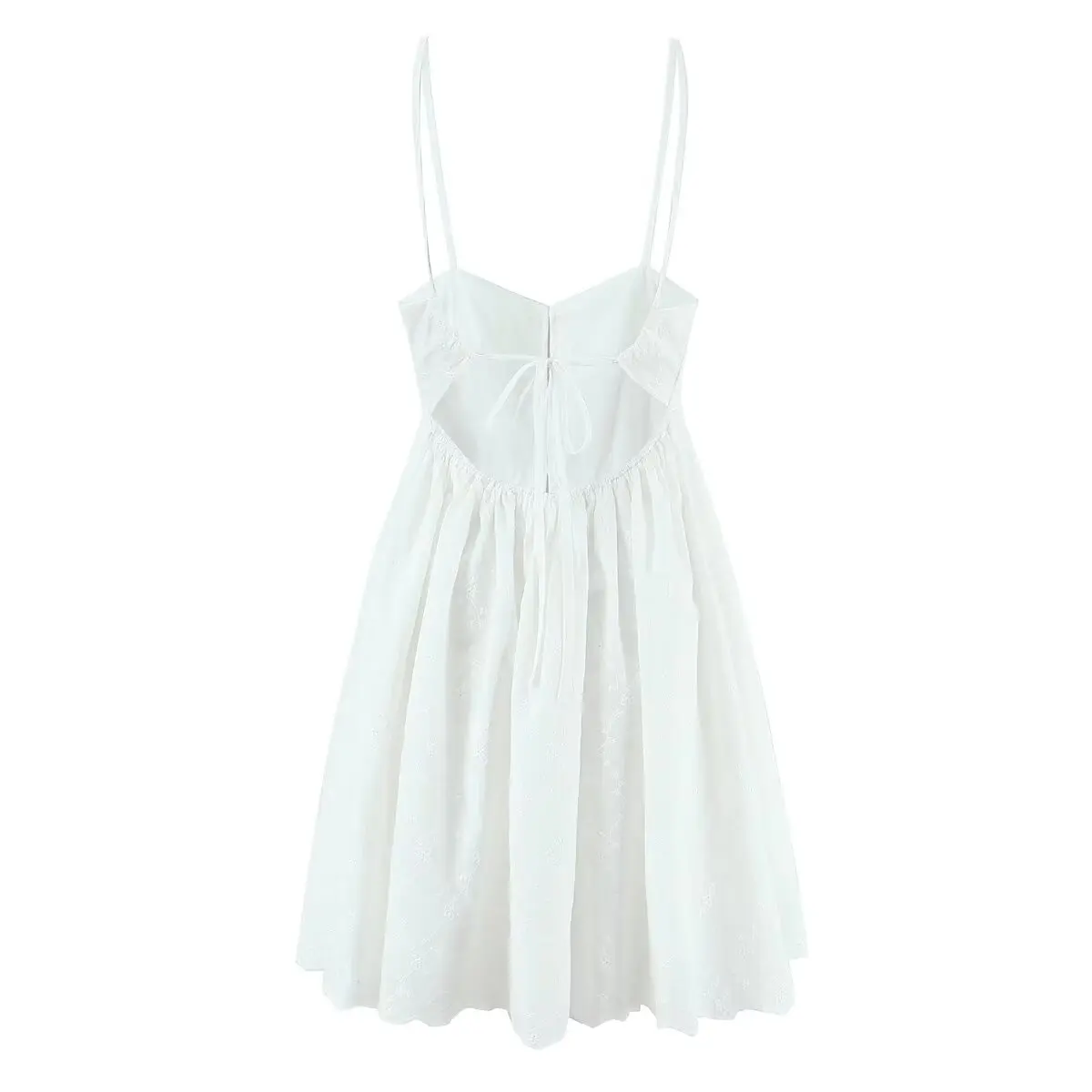 KONDALA Weiß Sexy Spitze Frau Cami Kleid Mode 2025, Aushöhlen Blume Drapierte Rückenfreies Kleid Ärmellose Weibliche Mini Vestidos