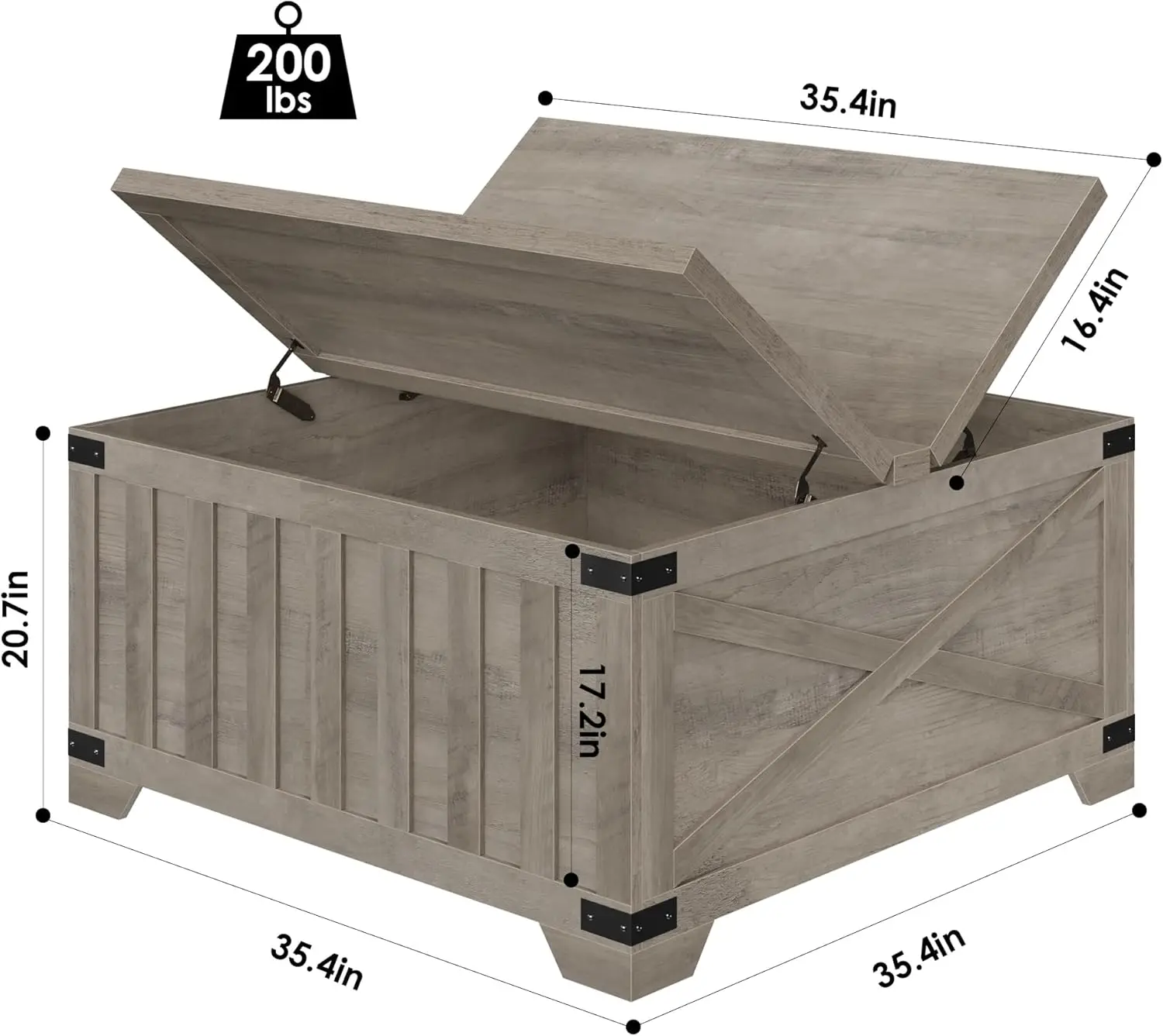 Salontafel Boerderij Met Opslag, 35.4 "Vierkante Middentafel Met Scharnierende Liftblad, Vintage Houten Cocktailtafel Met Verdikt