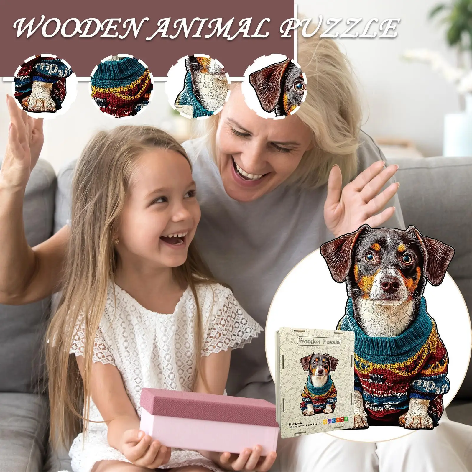 الألغاز للبالغين عيد الميلاد موضوع الحيوان الكلب تصميم عيد الميلاد خشبية الكلب بازل قطع للرجال النساء الفتيات الشباب المراهقين الزوج