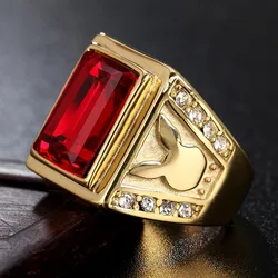Big Square Red Blue Ruby Sapphire Gemstones Titanium Stainless Steel Rings for Men Masculine Cool Finger Band Accessories Trendy