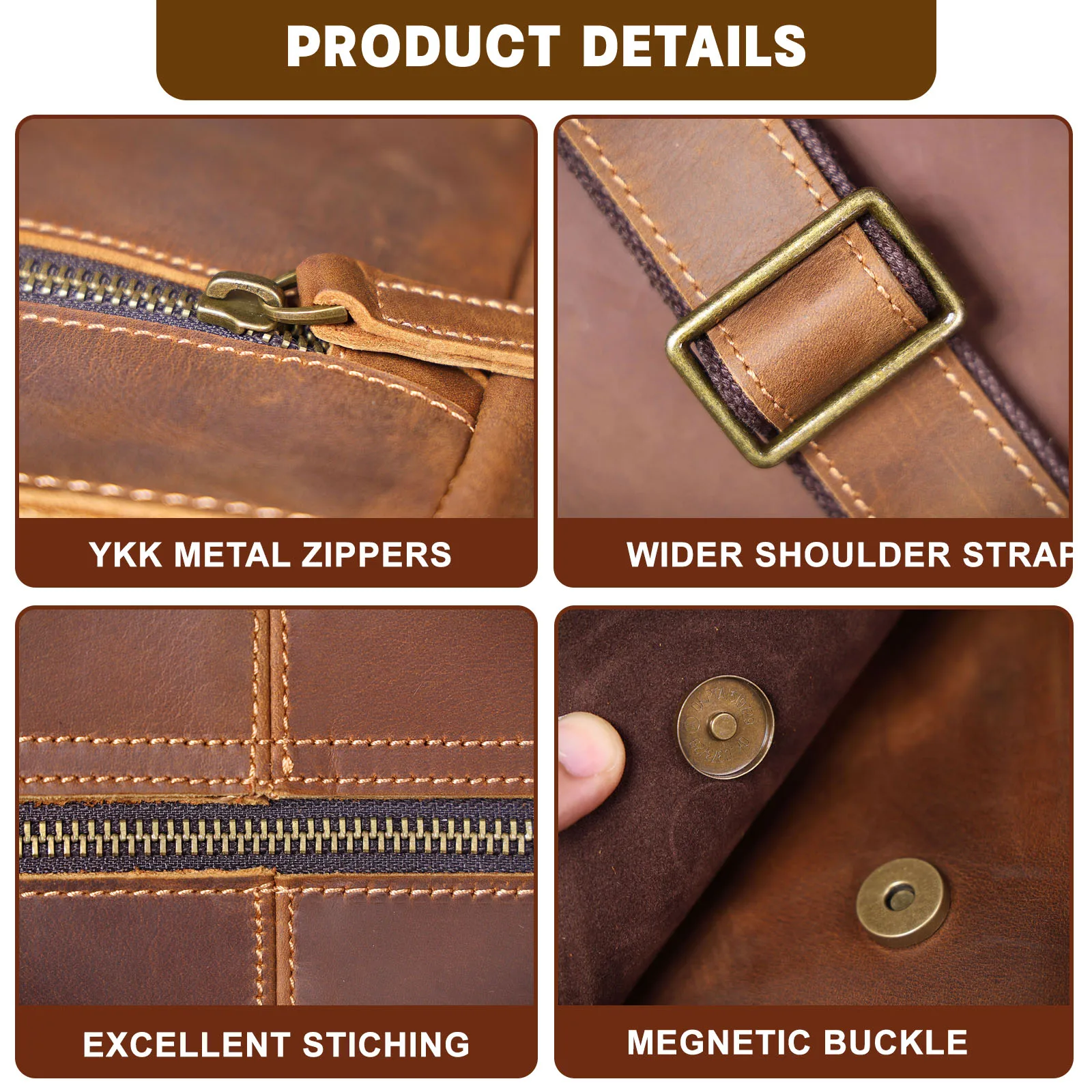 Vintage Herren-Aktentasche aus echtem Leder, 15-Zoll-Laptoptasche, Messenger-Taschen für Arbeit und Business, Crazy Horse Rindsleder-Handtasche für Männer, La – Detail 5