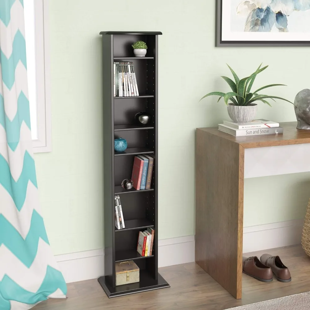 Black Slim Multimedia Storage Tower，Easy to assemble, versatile, and space saving，8.75"D x 13"W x 51"H