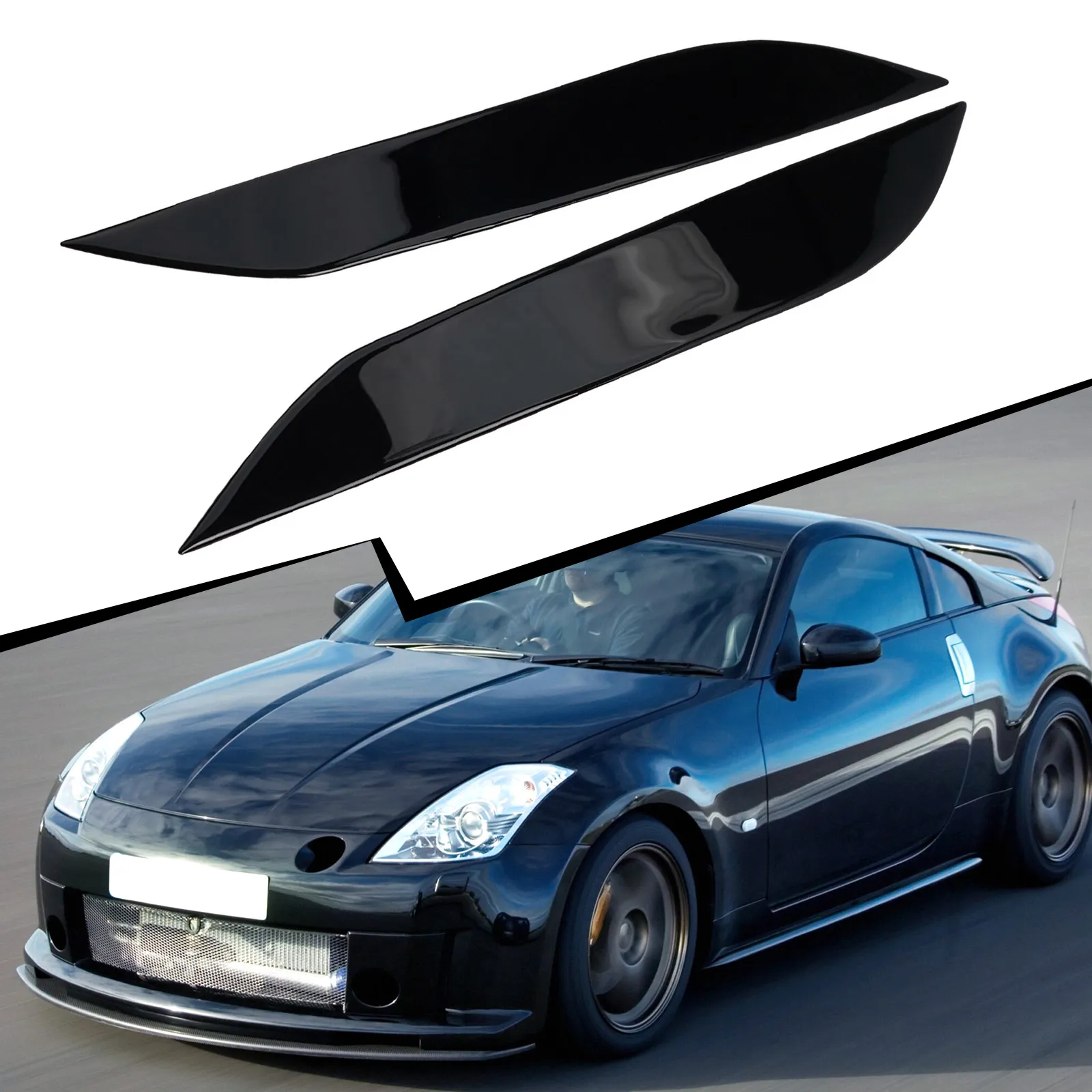 2pcs Piano Black Car Front Headlight Eyebrow Eyelids Trim Sticker For Nissan 350Z Z33 2006-2009 Headlamp Eyebrows Molding Trim