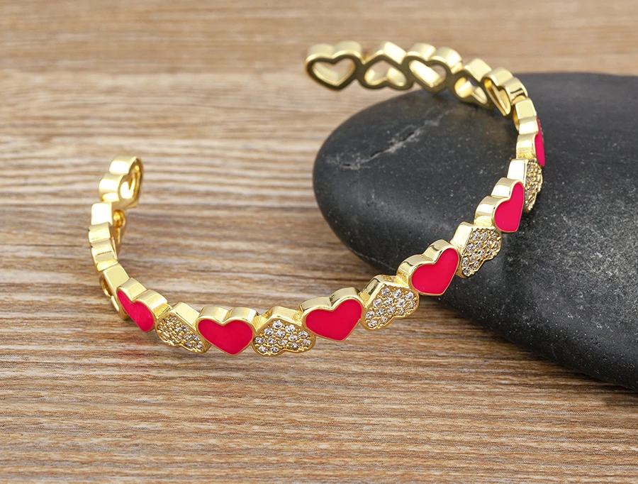 Nidin Trendy 5 Farben Geöffnete Armbänder für Frauen Gold Überzogene Herz Romantische Liebe Schmuck Zubehör Emaille Verstellbare Armband Geschenk – Detail 7