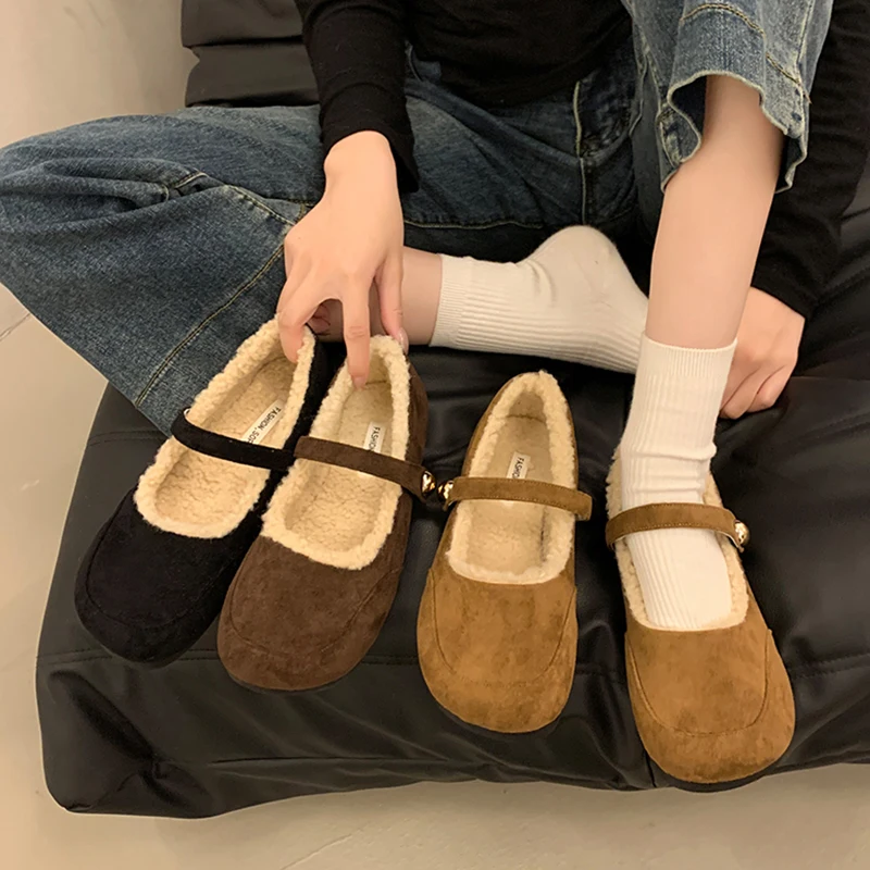 Casual Woman Shoe Female Footwear Autumn Loafers Fur Clogs Platform Dress Winter Fall Creepers Retro Mary Janes Loafers Fur Wome