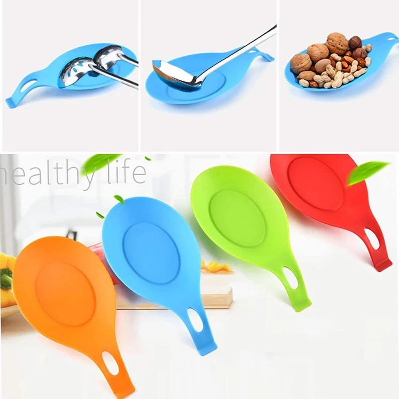 Kitchen Silicone Spoon Rest Heat Resistant Insulation Mats Saucers Rice Spoon Racks Food Grade High Temperature Spoon Put Mat