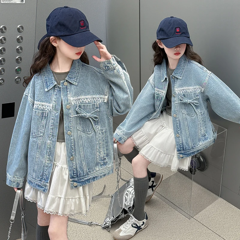 High-End Luxury Kids Spring Autumn Clothing Denim Jacket for Teenage Girls Good Quality Casual Coat Children Fashion Outfit 5-14