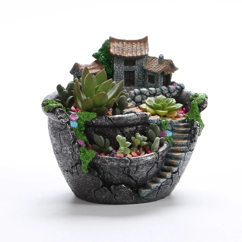 Creative Mini Flowerpot Succulent Planter Simulation House Cute Green Plants Planter Flower Pot With Hole Home Garden Decoration