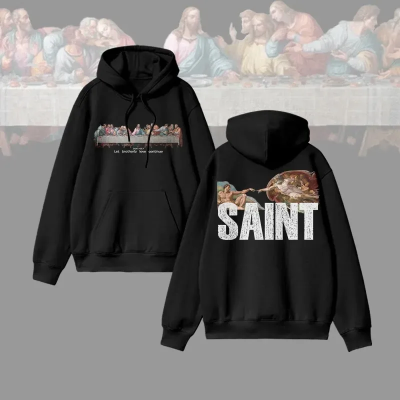 

2025 Autumn and Winter Unisex 100% Cotton Saint Print Hoodie High-end Luxury Is for Both Men and Women Top Y2k