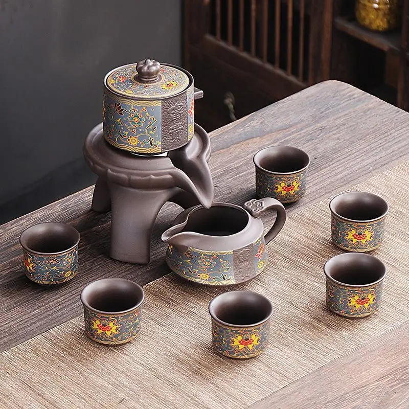 Purple Clay Stone mill creative lazy tea set living room simple rotary water home automatic kung fu tea set tea infuser