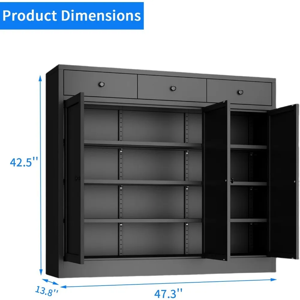 Quality productShoe Storage Cabinet with 3 Doors, Metal Shoe Cabinet with Drawers, Freestanding Shoe Rack with Adjustable Shelve