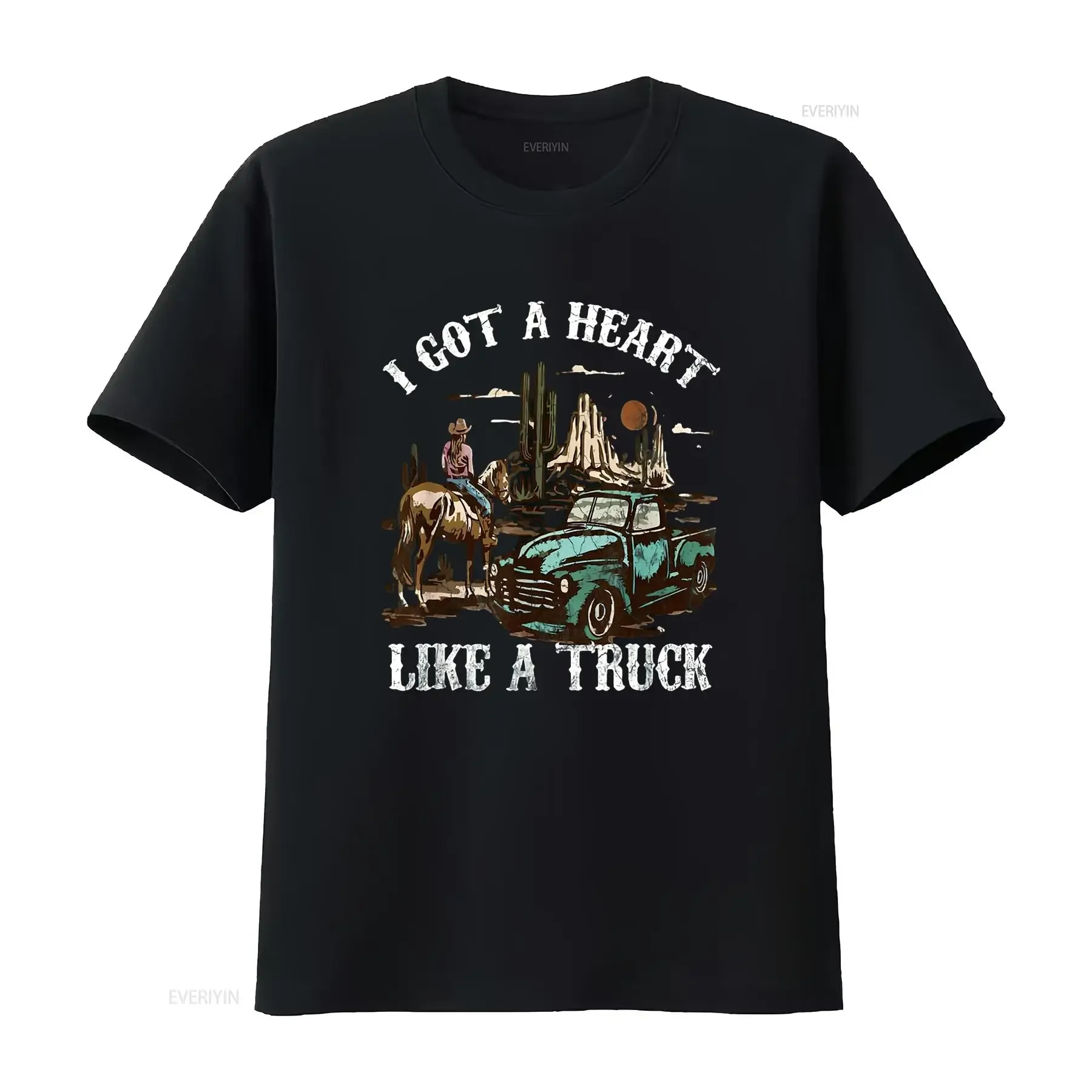 Western Sunset Cowgirl I Got A Heart Like Truck Vintage T Shirt vintage Washed Slightly Stylish homme Top For Everyday Wear
