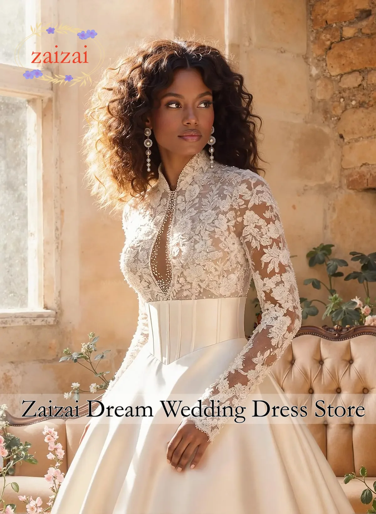 Customized Exquisite Women Wedding Dresses Lace Long Sleeves A-Line Backless Bridal Gowns Custom Made Princess Robes De Mariée