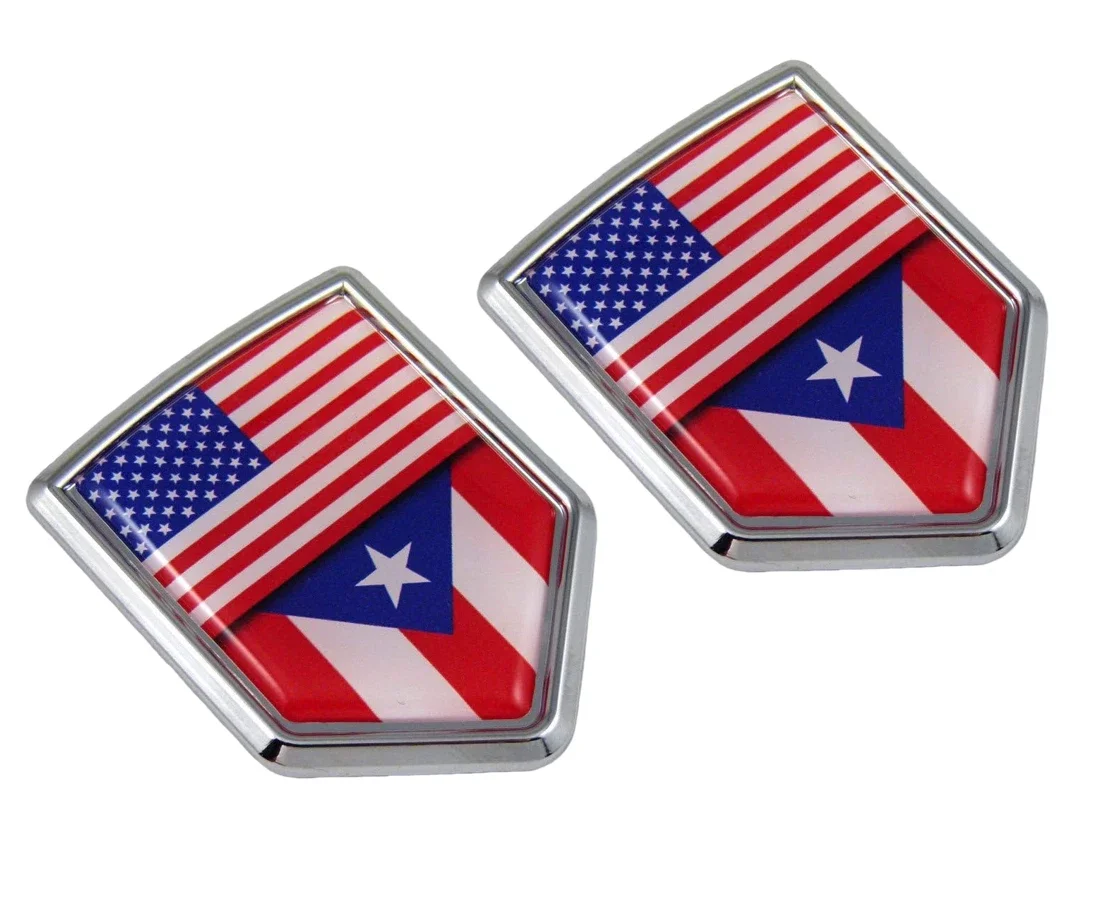 

2PCS USA Puerto Rico American Rican Flag Car Chrome Emblem Shield Shape Decal Sticker w/Adhesive