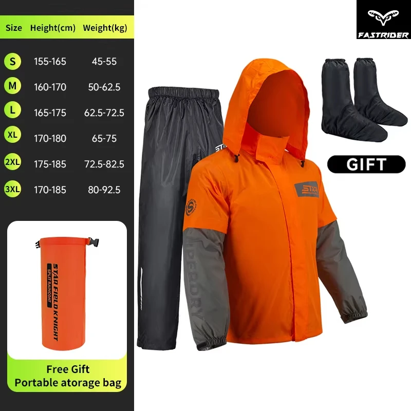 Men & Women Waterproof Motorcycle Raincoat Set, Reflective Lightweight Rain Jacket with Pants & Shoe Covers