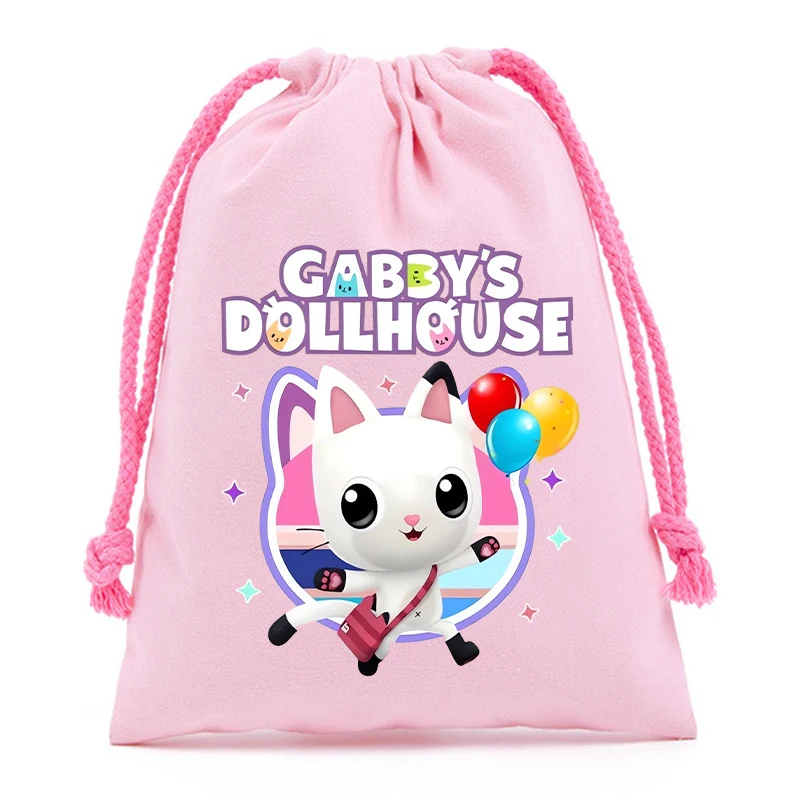 New Gabby Dollhouses Cotton Drawstring Bag Kawaii Cartoon Printed Storage Bags Children Handbag Girls Tote Bag Birthday Gifts