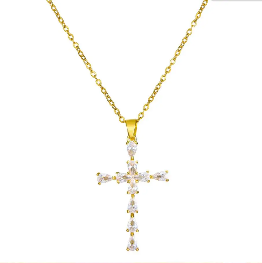 

1PC Nice Fashion Cross Pendant for Women Men Gold Silver Color Dazzling Crystal Jesus Crucifix Necklace Christian Jewelry F2026