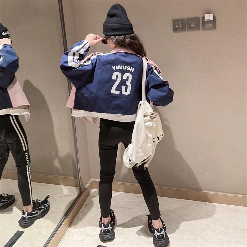 Autumn 2023 Girls Clothing Jackets Children Long Sleeved Coat New Color-block Lapel Jacket Teenage Girl Casual Suit Kids Clothes