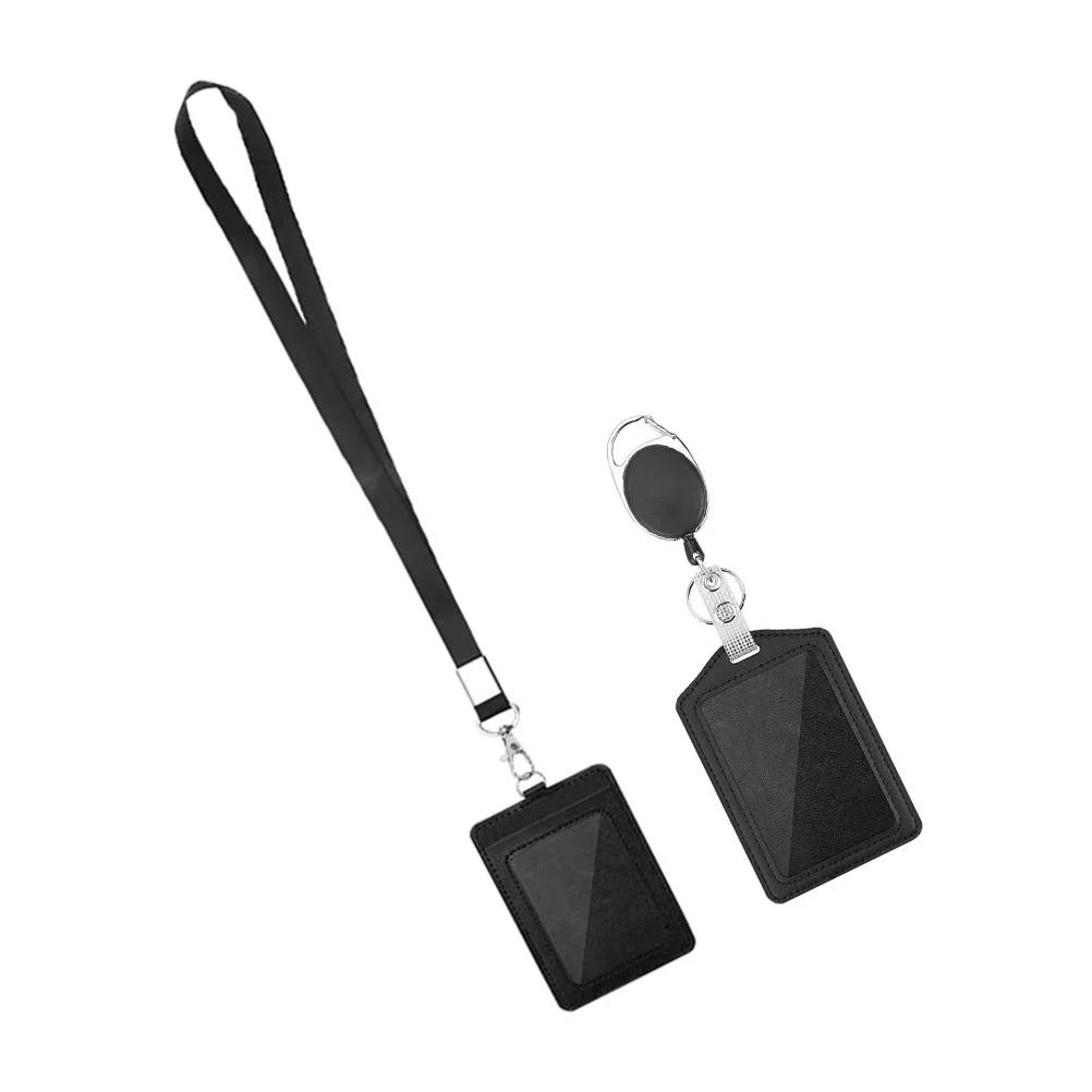 

1Set PU Retractable Id Card Holder Multi-Function Badge Case Lightweight Work Badge Cover Cards Holder with Lanyard