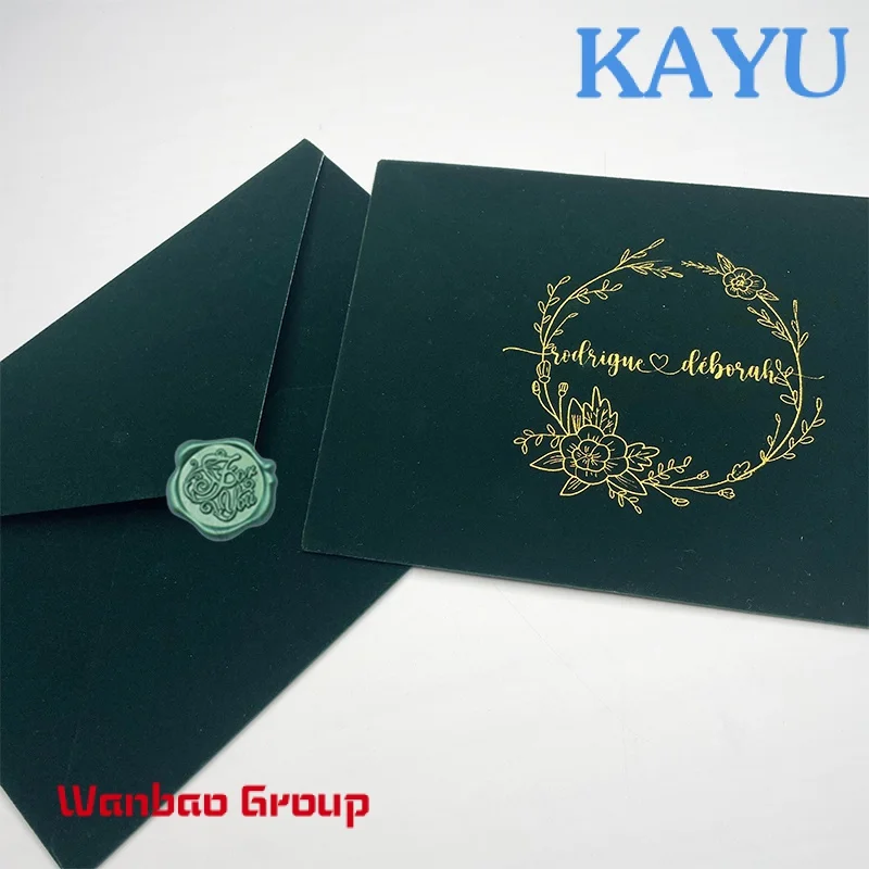 Custom  High Grade Luxurious Receipt Green Invitation Velvet Envelope for Wedding Card