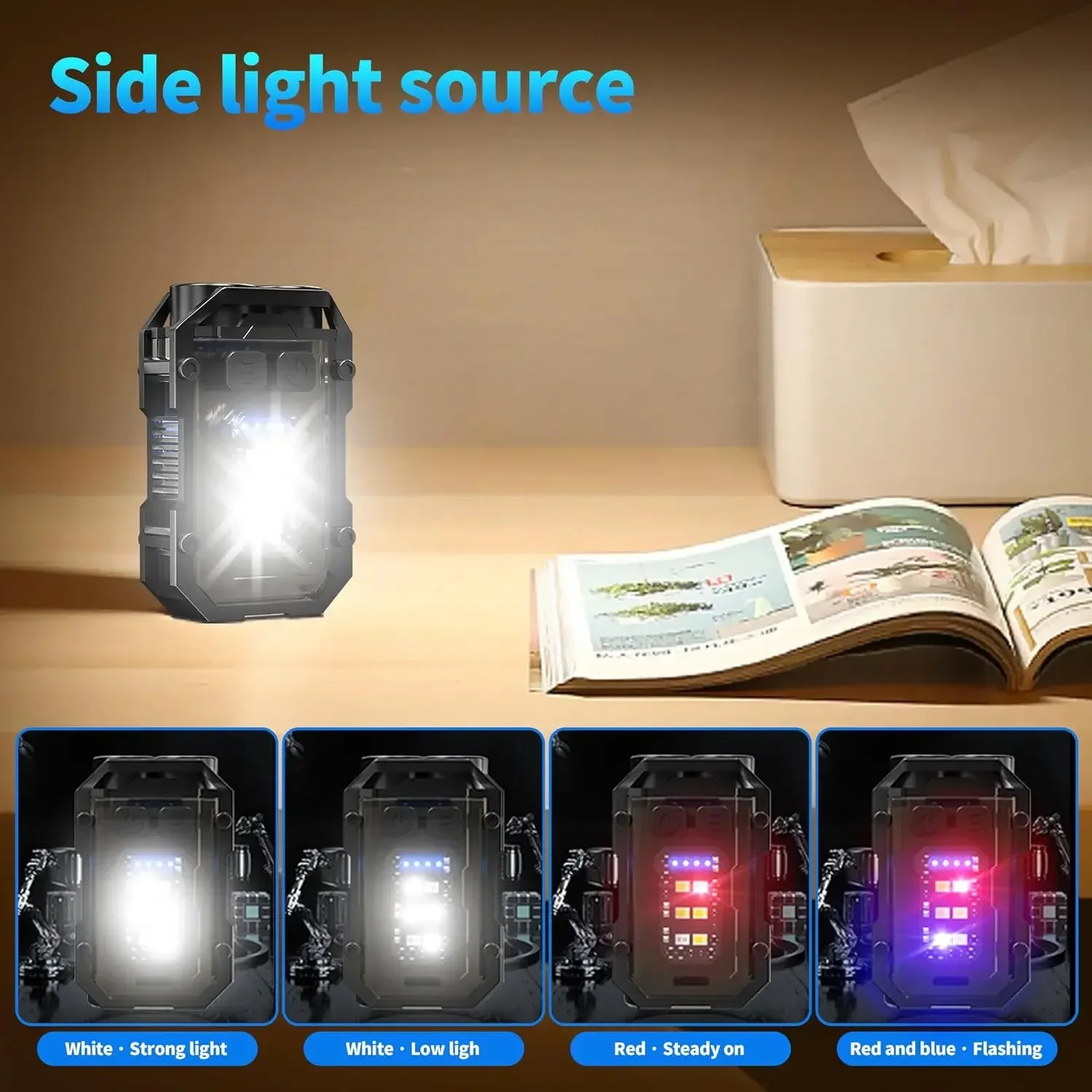 Mini Keychain Flashlight with Clip LED Magnetic EDC Key Chain Light for Mechanics with COB Sidelight USB C Rechargeable