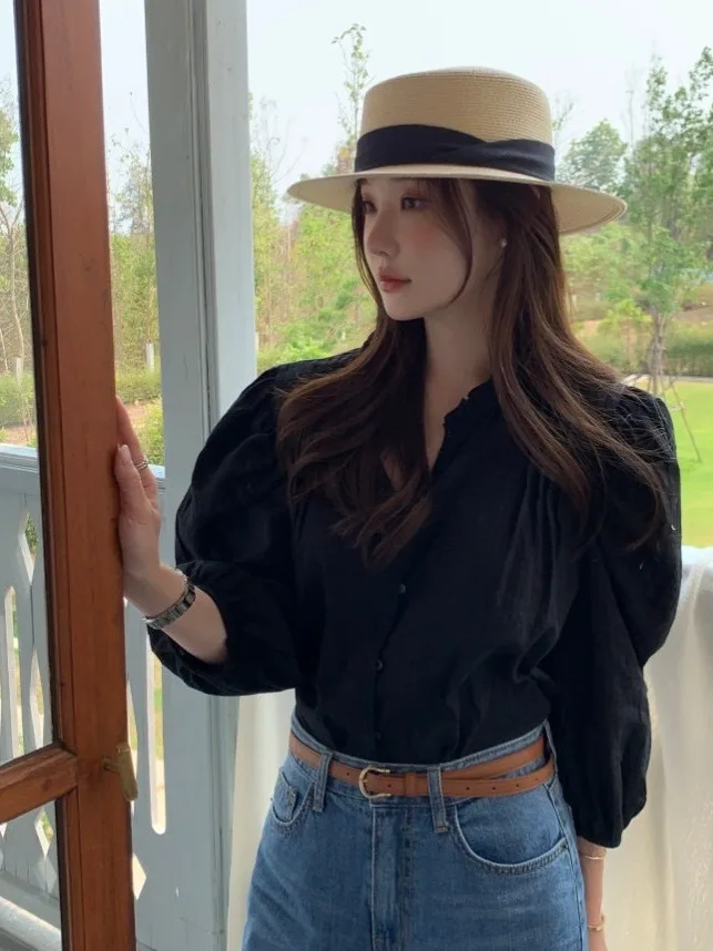 

Шикарный осенний женский корейский топ из тонкого полиэстера, универсальный антивозрастной топ