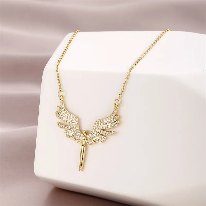 Unique Women\'s Fashion Angel Wings Pendant Necklace Girls Luxury Jewelry Anniversary Birthday Party Valentine\'s Day Perfect Gift
