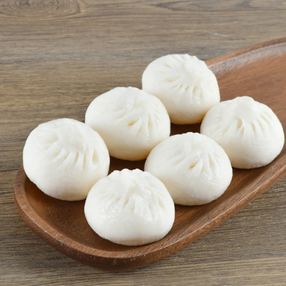 

6pcs Simulation Steamed Buns Fake Food Prop PVC Material Lifelike Design Ideal Photography Decoration Party Wedding Display
