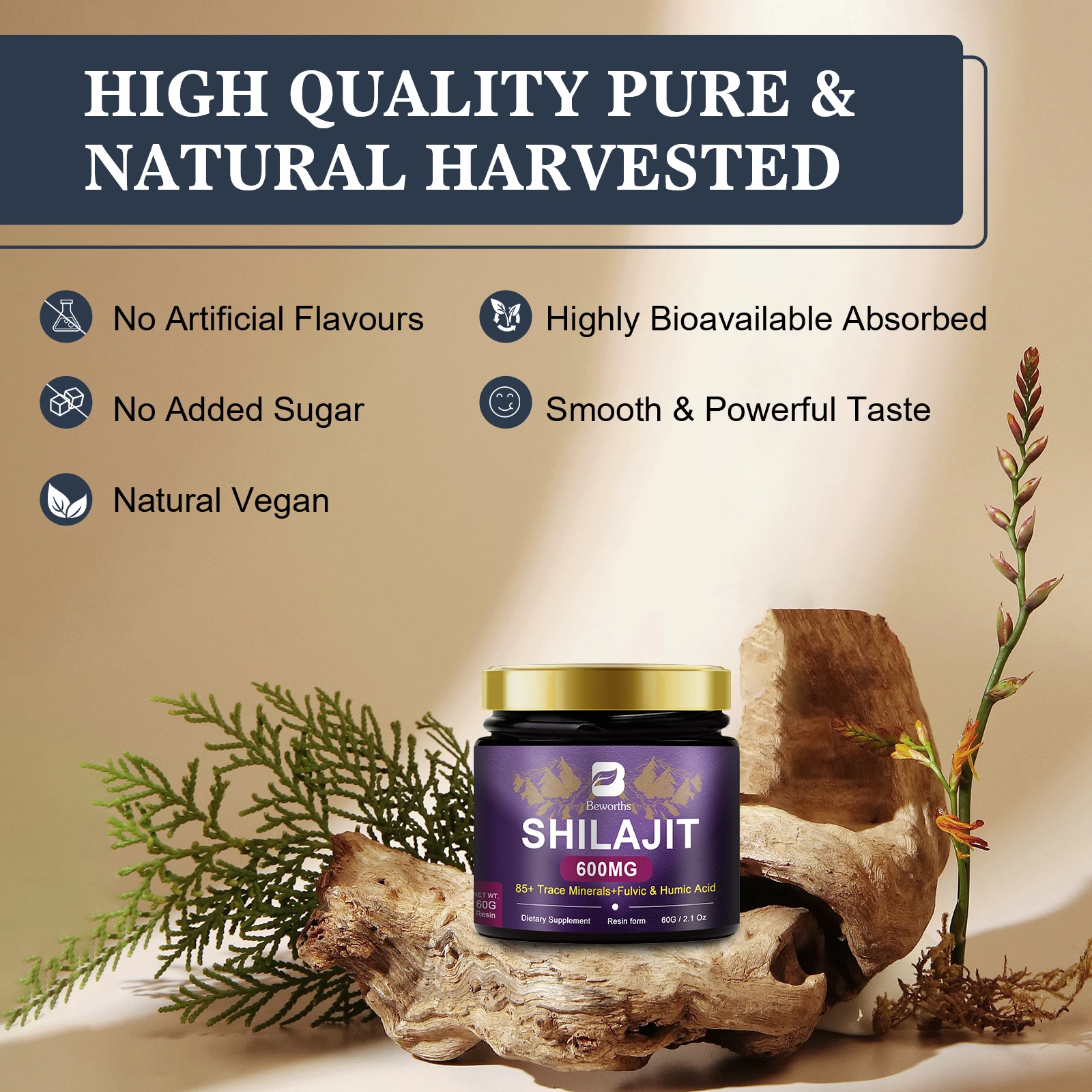 Beworths 60g Shilajit Resin Shilajits Original with Fulvic Acid Tested 85+ Trace Minerals