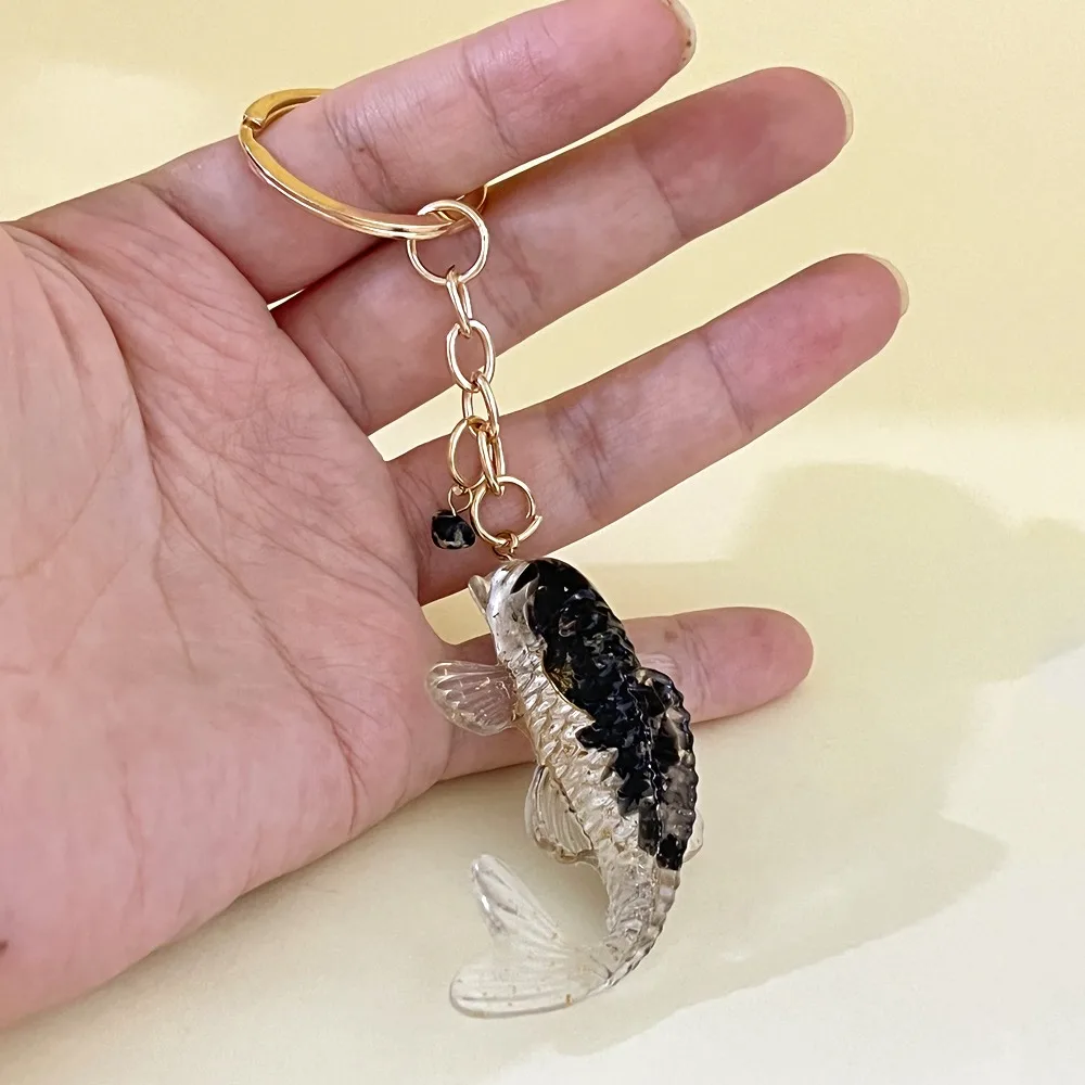Transparent Gold Foil Koi Carp Key Charm Lucky Resin Fish Pendant With Key Holder Backpack Charms Ornament Kid Girls Party Gift view 3