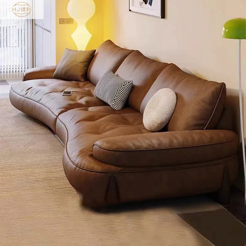 HYS minimalist curved leather sofa size apartment living room three-person simple curved high-end leather sofa