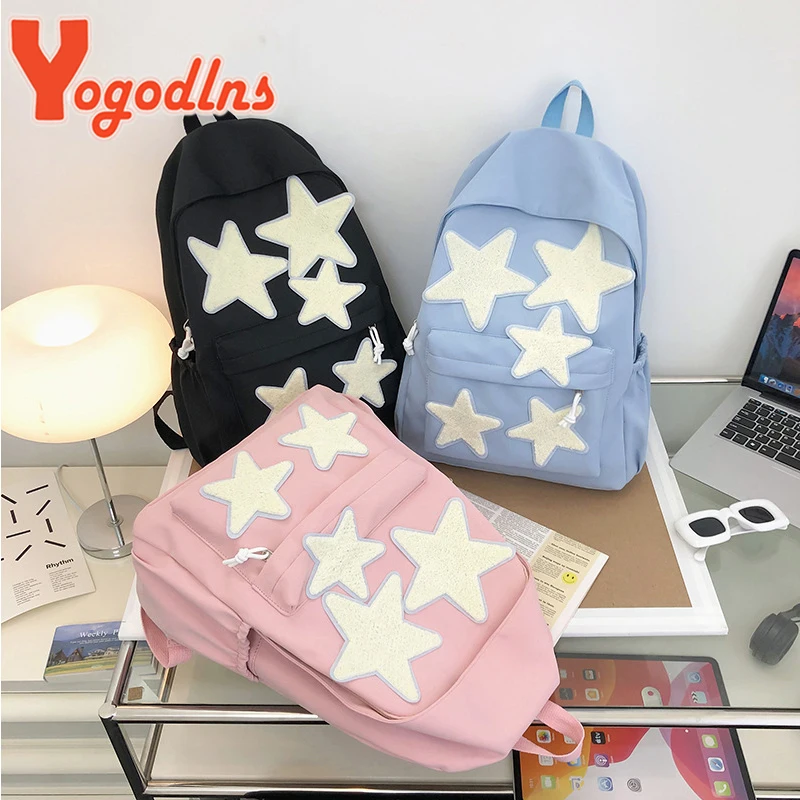 Women\'s Casual School Backpack Cute Five-Pointed Star School Bags For Teenagers Girls Students Korean Style Laptop Bag