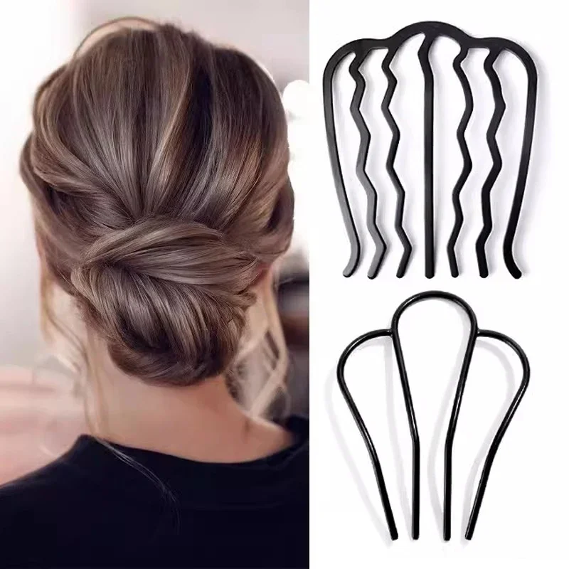 Black U-shaped Hair Fork Clip for Women Hair Pin Combs Messy Bun Hairpins Clip Side Combs Updo Sticks Simple Hair Styling Tools