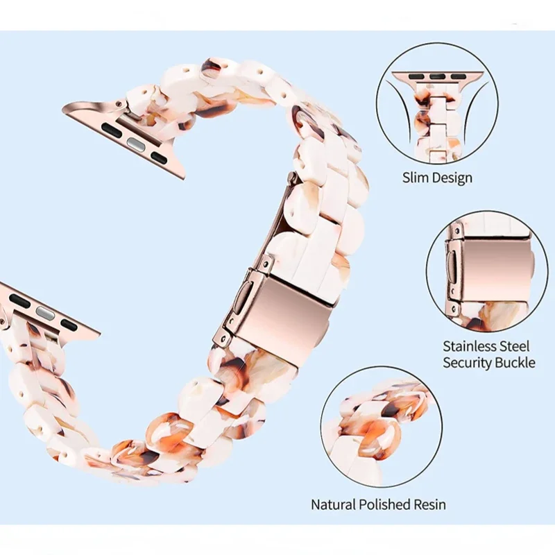 Slim Resin Strap For Apple Watch Band 45mm 41mm 44mm 40mm 42mm 38mm Women Bracelet Wristband Correa iWatch 9 8 7 6 5 4 SE Belt
