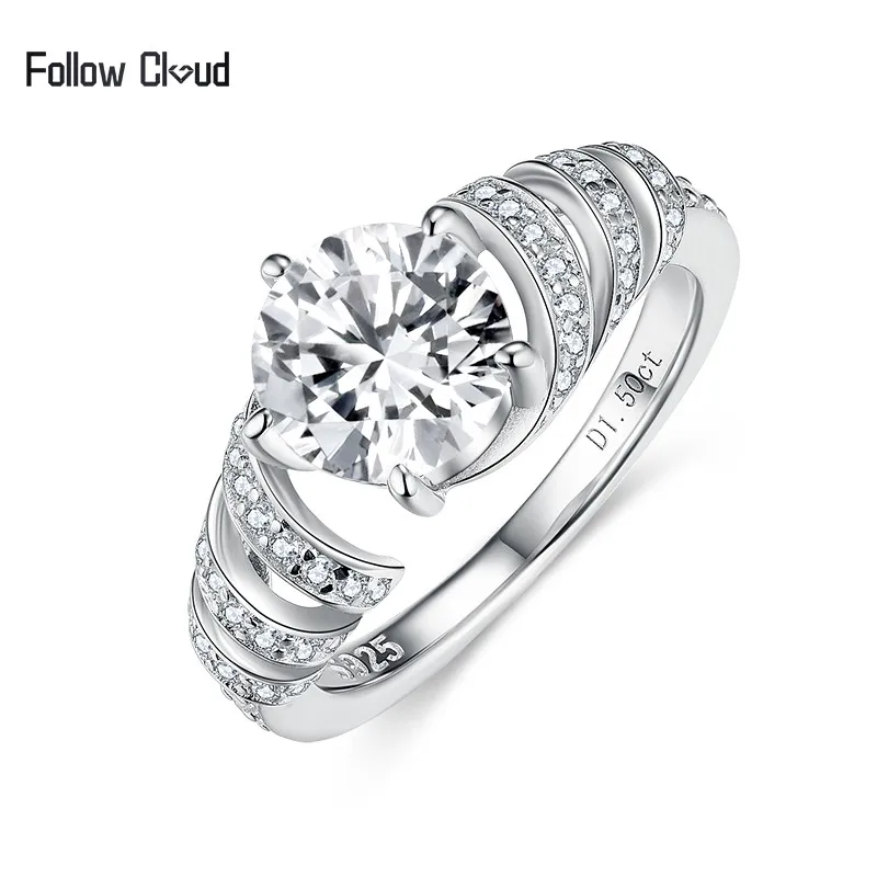 

Follow Cloud 1.5CT Luxury 7.5mm Moissanite Diamond Engagement Ring 925 Sterling Silver for Women Plated 18k White Gold with GRA