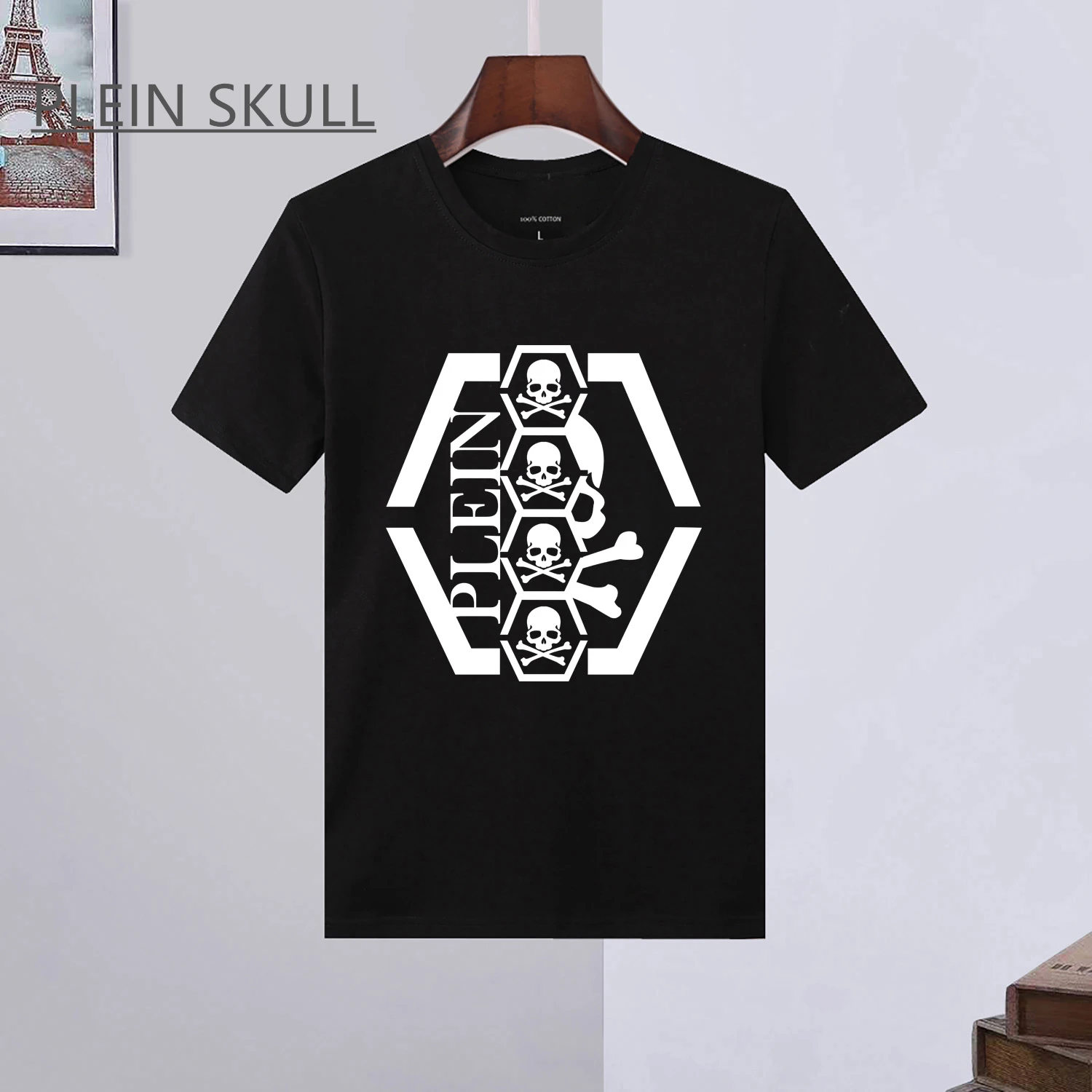

PLEIN SKULL Элитный бренд Свободная футболка Мужская дышащая спортивная футболка с короткими рукавами Деловая модная футболка для отдыха S-6XL PP013 Camiseta